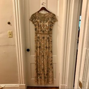 Adrianna Papell Gold Sequin and Beaded Gown